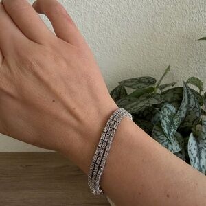 Dee Berkley DBJ 925 Sterling Silver Three-Row Diamond Tennis Bracelet 0.26ct 7”